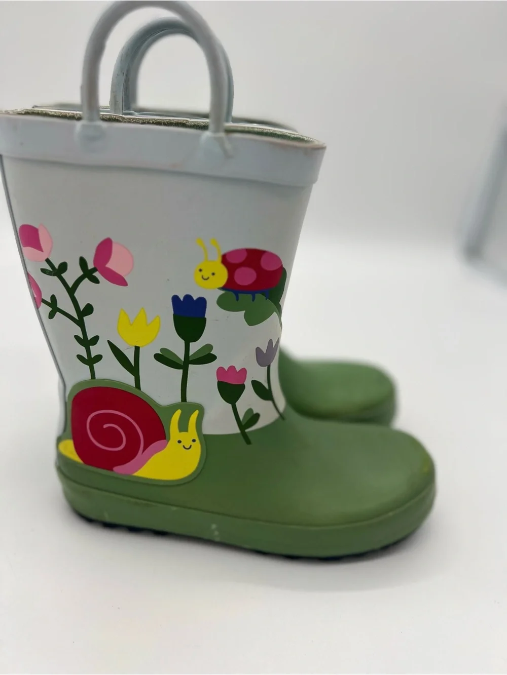 Girl Rain Boots - Cat & Jack Green Garden Snail Sz 12